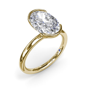 Fana 14Kt Yellow Gold Half Bezel-Set 2.02ct Natural Oval Diamond & 0.02cttw Secret Diamond Accent 1.8mm Solitaire Engagement Ring