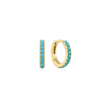Ania Haie Gold Overlay Sterling Silver Aqua Blue Row Huggie Hoop Earrings