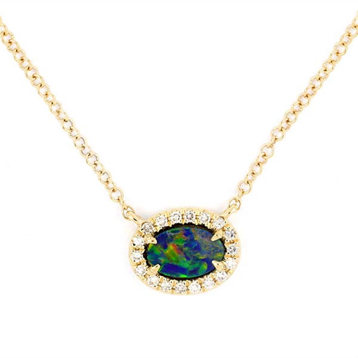Shy Creation Gold Australian Opal Diamond Halo Necklace