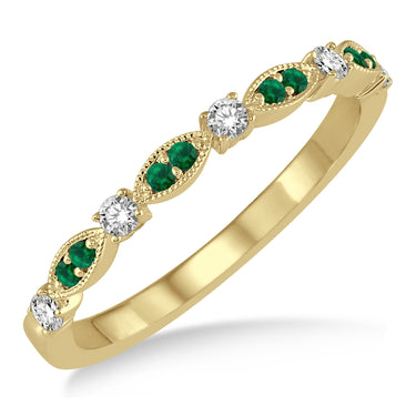 14Kt Yellow Gold Emerald Stacking Band With .15cttw Diamond