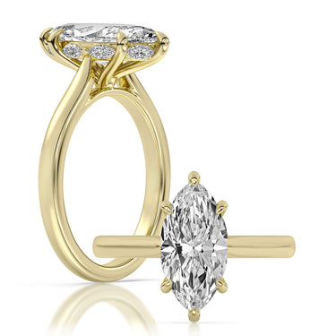 Centurion Collection 14Kt Yellow Gold Six-Prong Hidden Halo Engagement Ring with 2.5ct 100-Faceted Lab-Grown Marquise Center Diamond and 0.25cttw Accent Diamonds