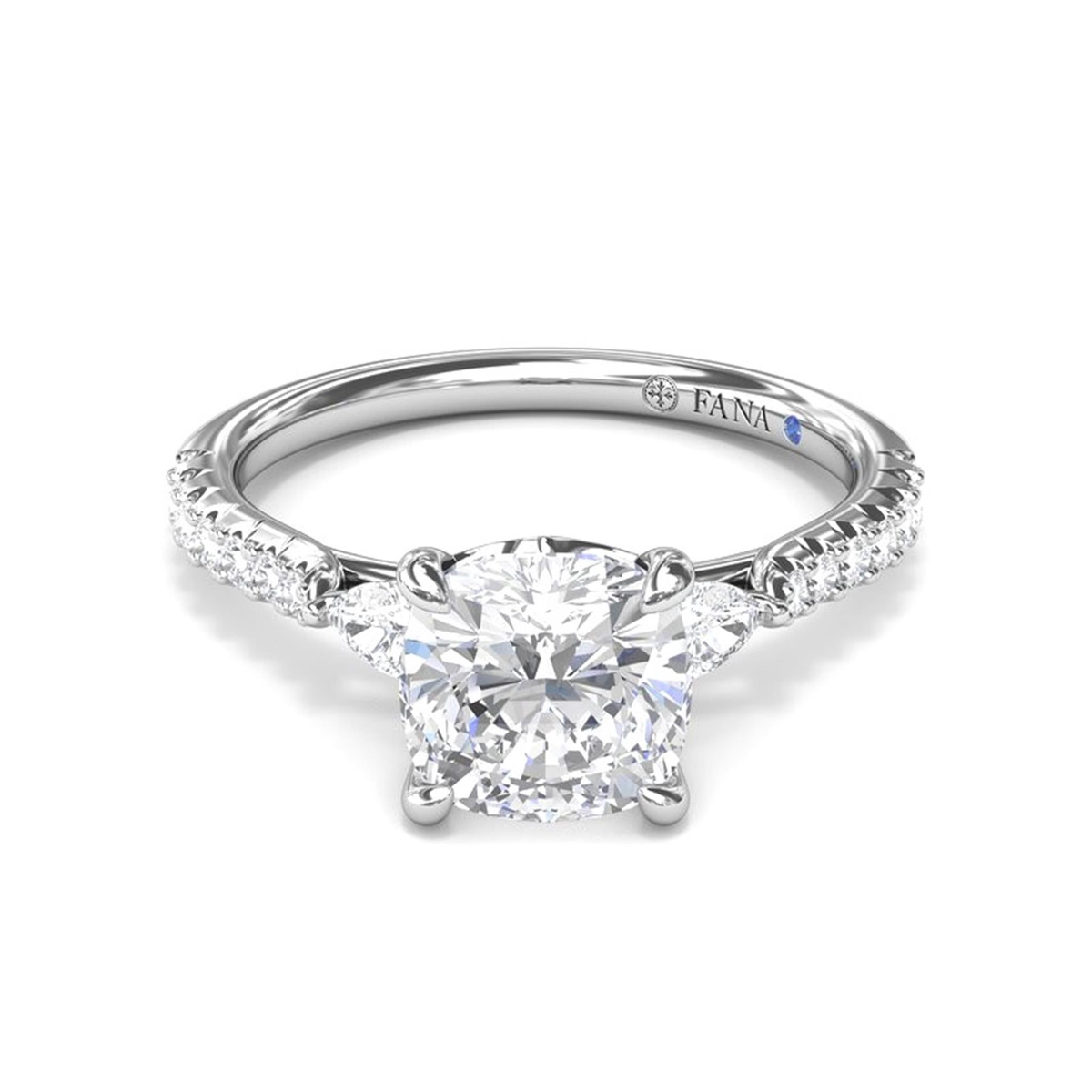 14Kt White Gold Three-Stone Engagement Ring Mounting With 0.41cttw Natural Diamonds