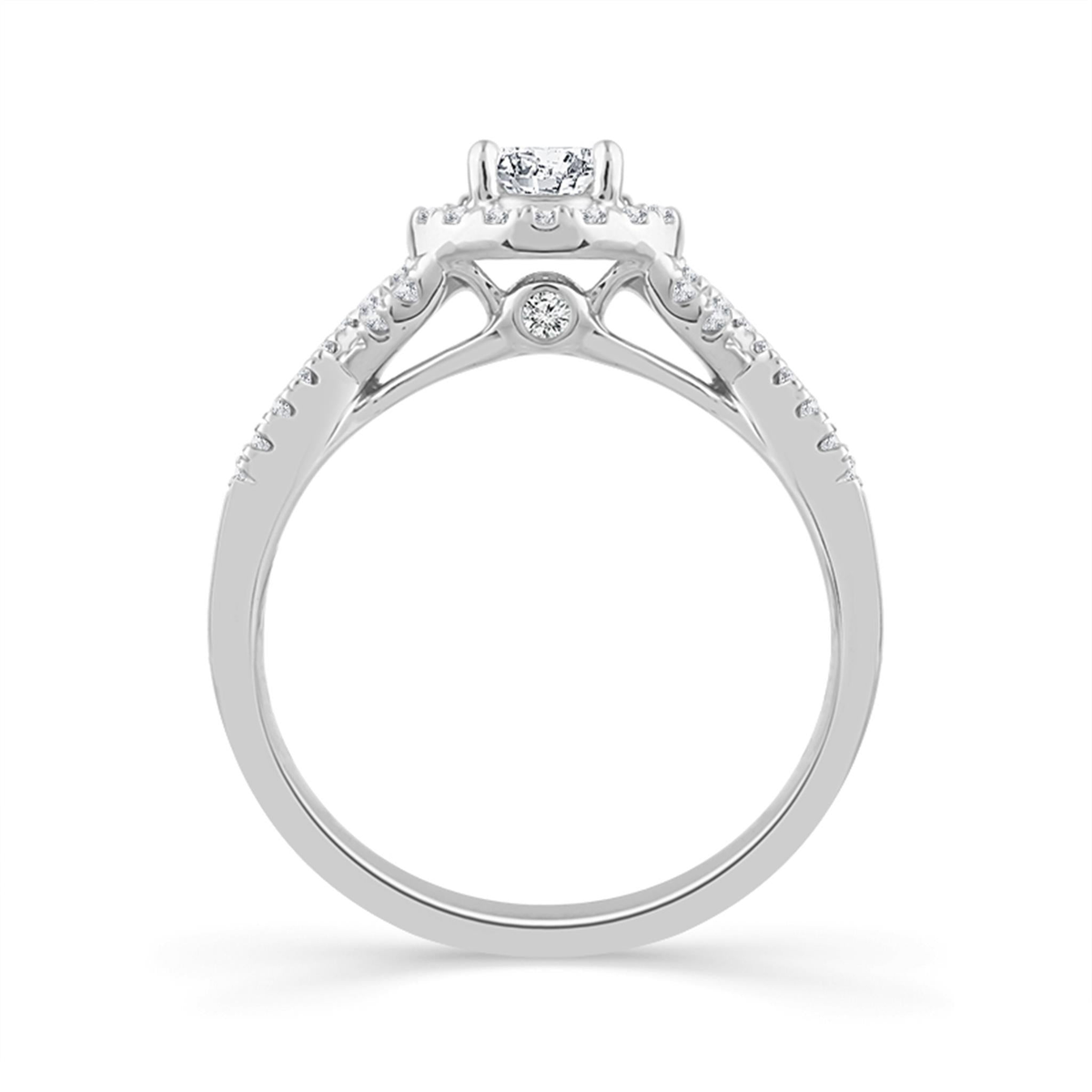 14Kt White Gold Halo Engagement And Wedding Ring Set With 0.50ct Natural Diamond