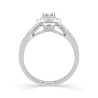 14Kt White Gold Halo Engagement And Wedding Ring Set With 0.50ct Natural Diamond