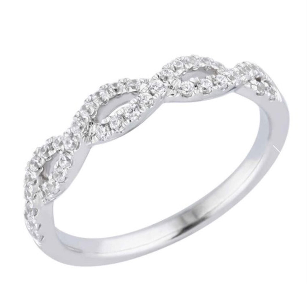 Infinity Twist 14Kt White Gold Stackable Wedding Ring With 0.27cttw Natural Diamonds
