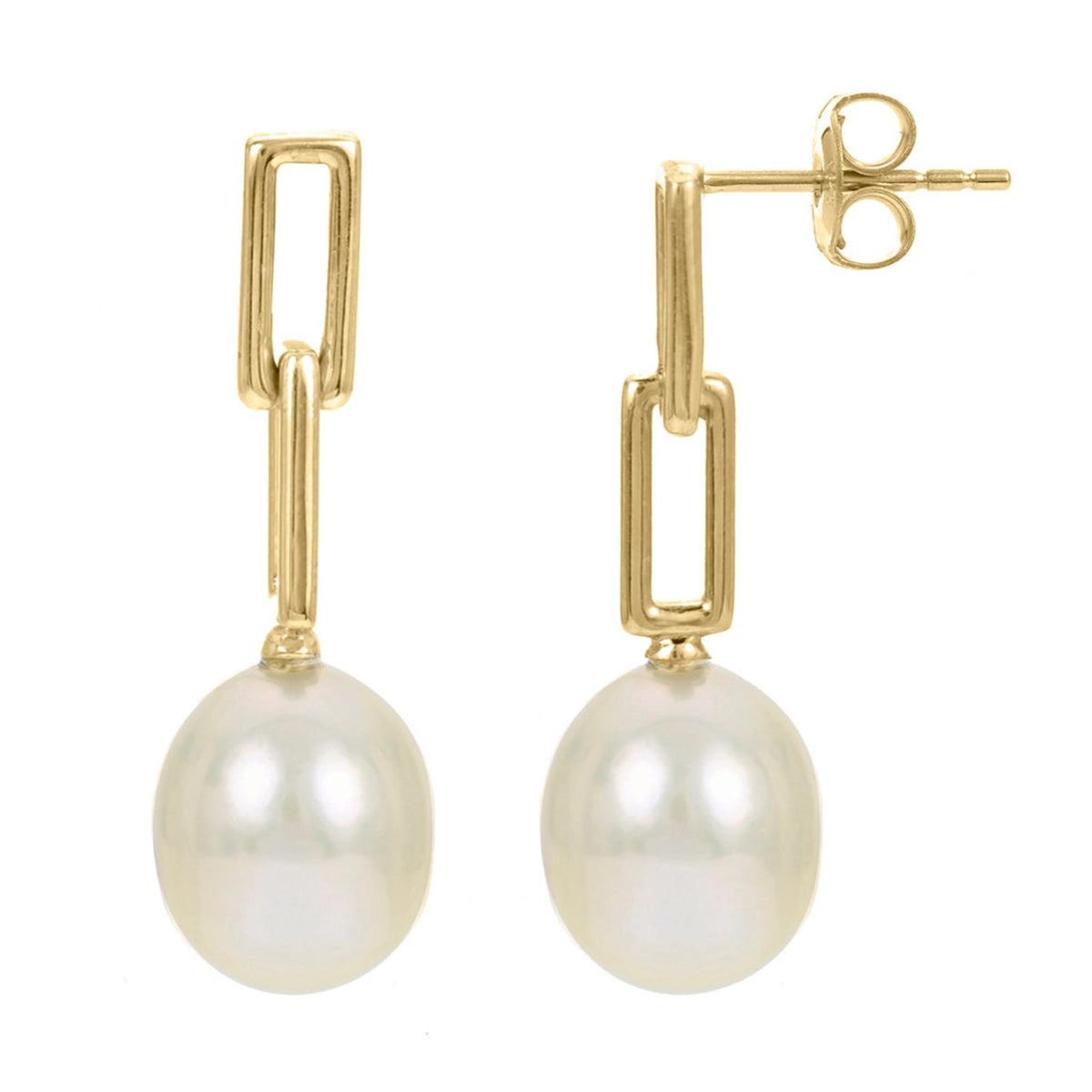 14Kt Yellow Gold Drop Earrings With mm Fresh Water Cultured Pearl