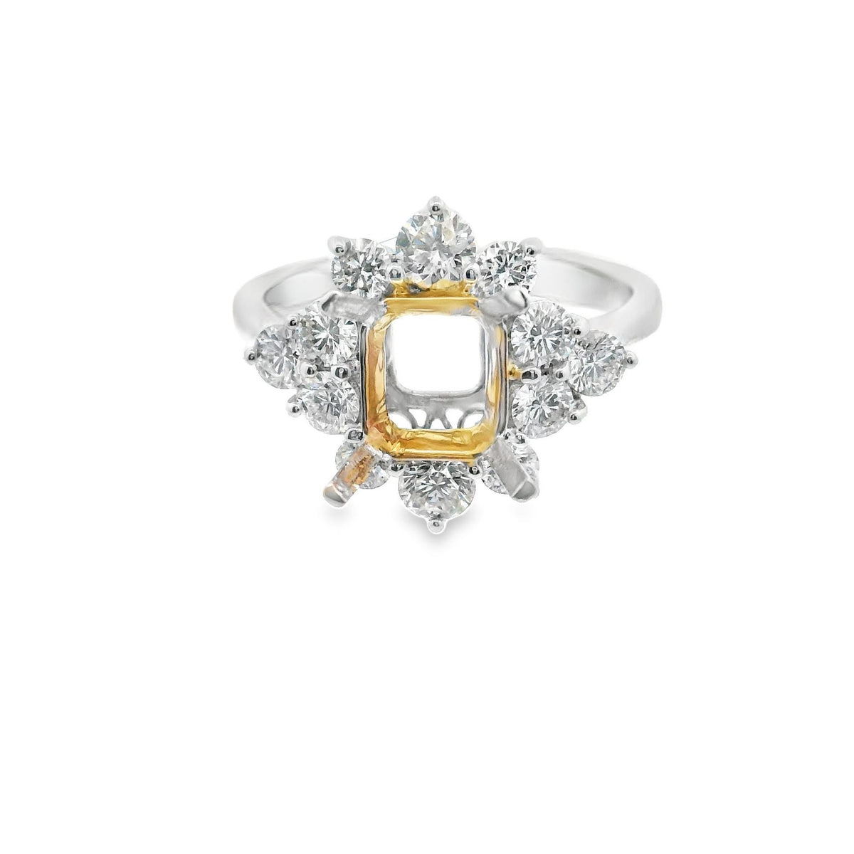 18Kt Yellow & White Gold Halo Engagement Ring Mounting With 0.97cttw Natural Diamonds