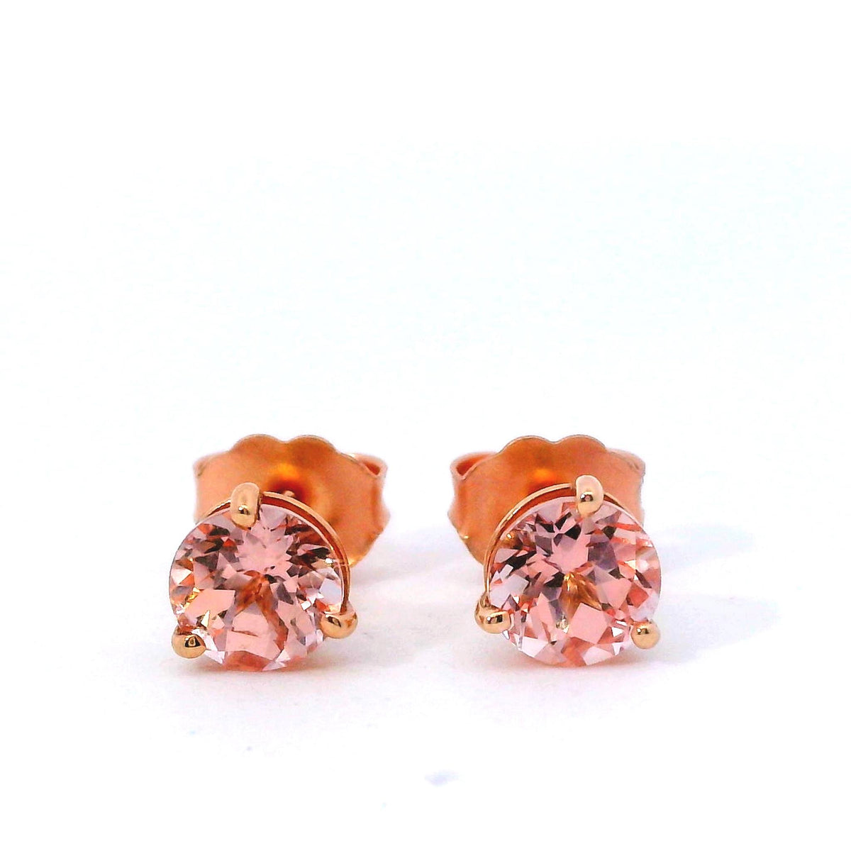 14Kt Rose Gold Classic Stud Earrings Gemstone Earrings With 1.31ct Chatham Champagne Sapphires