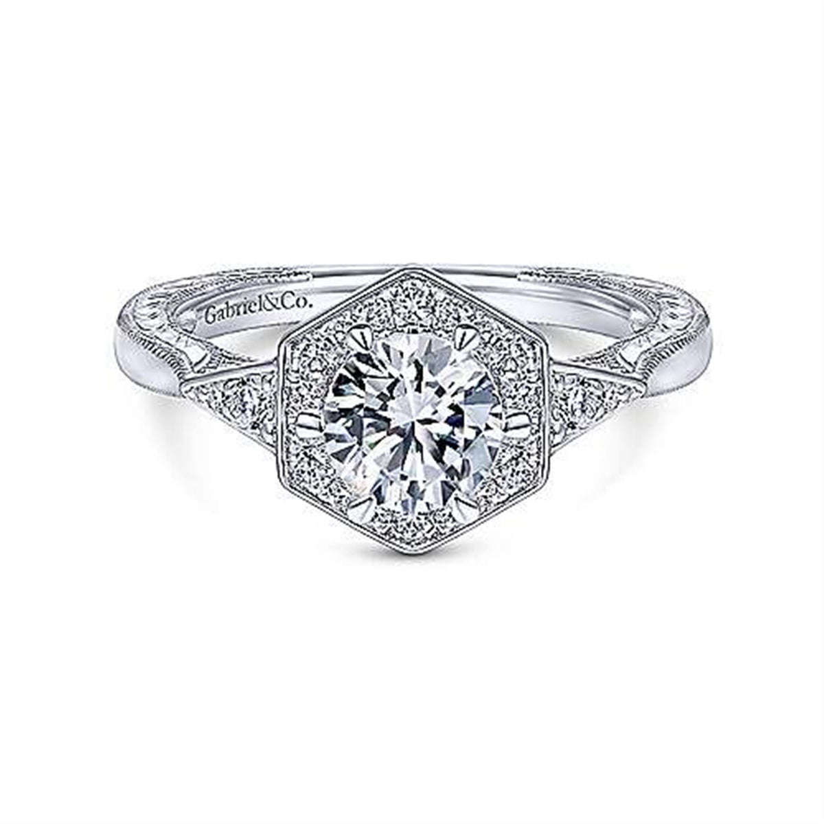 14Kt White Gold Vintage Inspired Engagement Ring With 0.70ct Natural Center Diamond