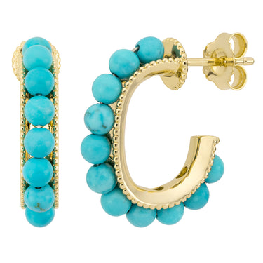 Sterling Silver Turquoise Couture Huggie Hoop Earrings in 14K Yellow Gold Vermeil