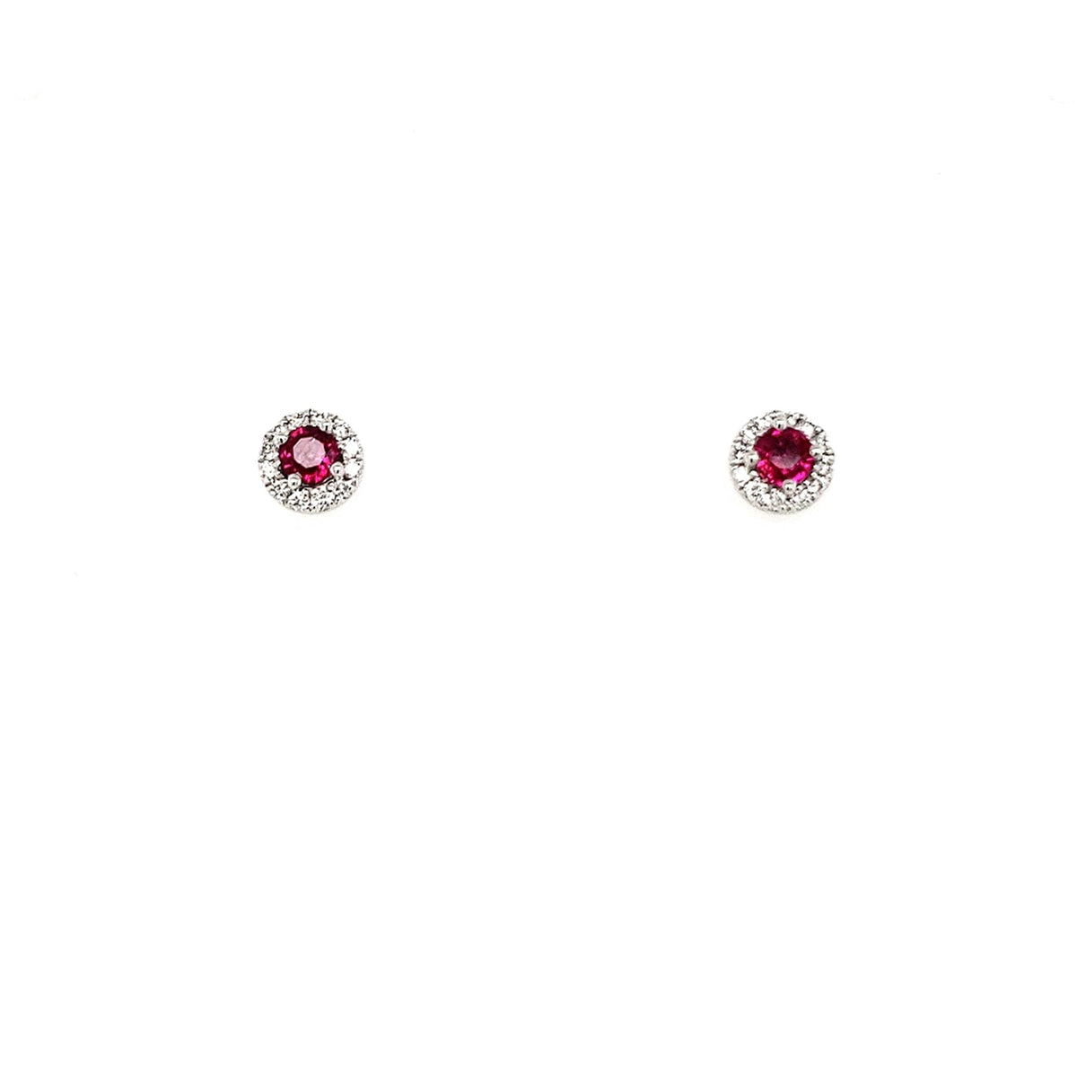 18Kt White Gold Halo Earrings Gemstone Earrings With 0.29ct Rubies