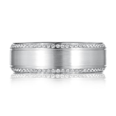 A. Jaffe Expandable 14Kt White Gold Satin Center with Double Edge 0.58cttw Diamond Eternity Men's Band