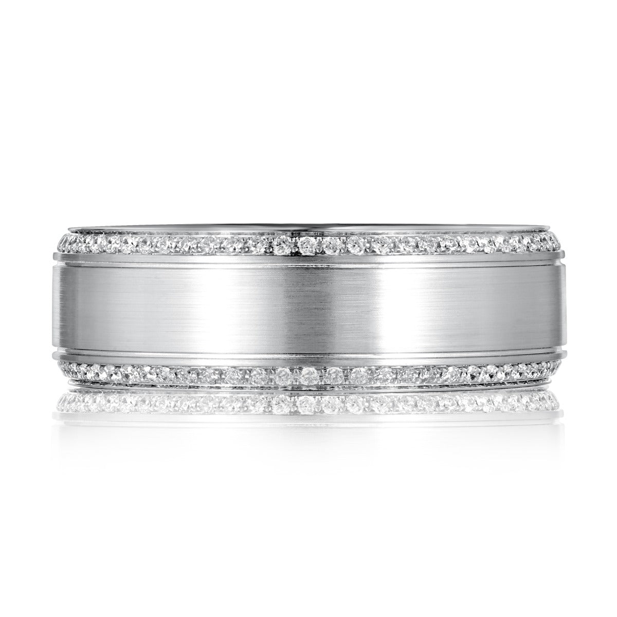 A. Jaffe Expandable 14Kt White Gold Satin Center with Double Edge 0.58cttw Diamond Eternity Men's Band
