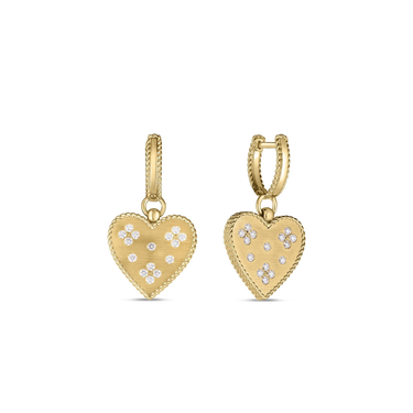 Roberto Coin 18Kt Yellow Gold Venetian Princess Heart Medallion 0.45cttw Round Natural Diamond Dangle Earrings
