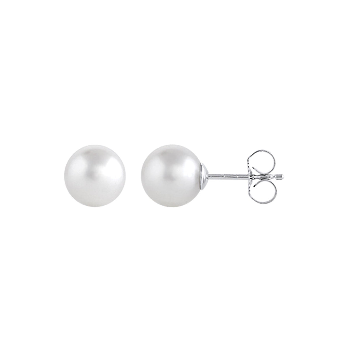 14Kt White Gold Stud Earrings With 8mm Akoya Cultured Pearl