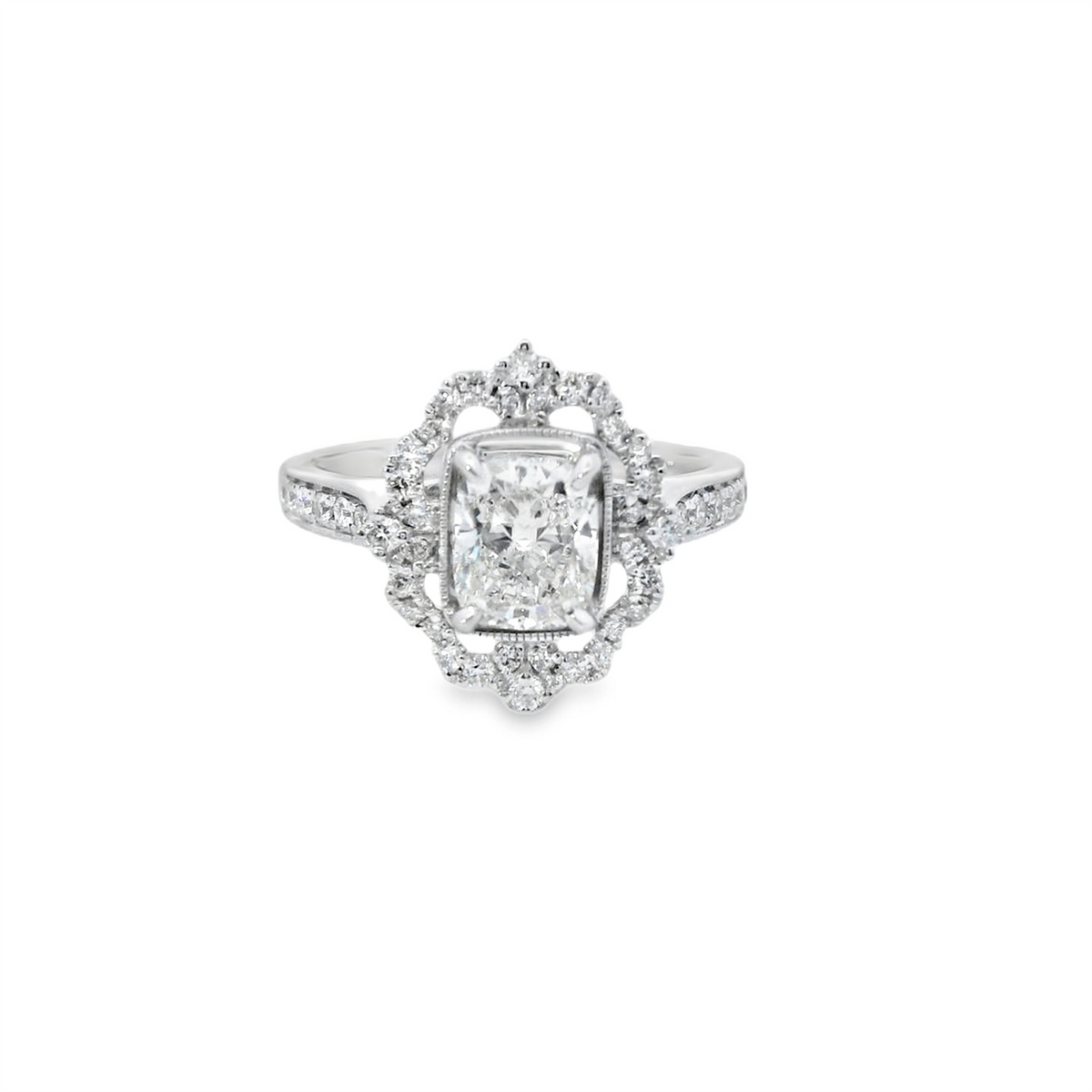 18Kt White Gold Vintage-Inspired Ring With 1.05ct Elongated Cushion Natural Center Diamond