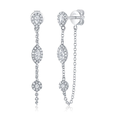 Shy Creation 14Kt White Gold 0.48ctw Pear, Marquise & Round Diamond Cable Chain Dangle Earrings