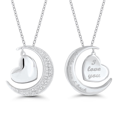 Sterling Silver 'I Love You To the Moon & Back' 0.05cttw Diamond Pendant
