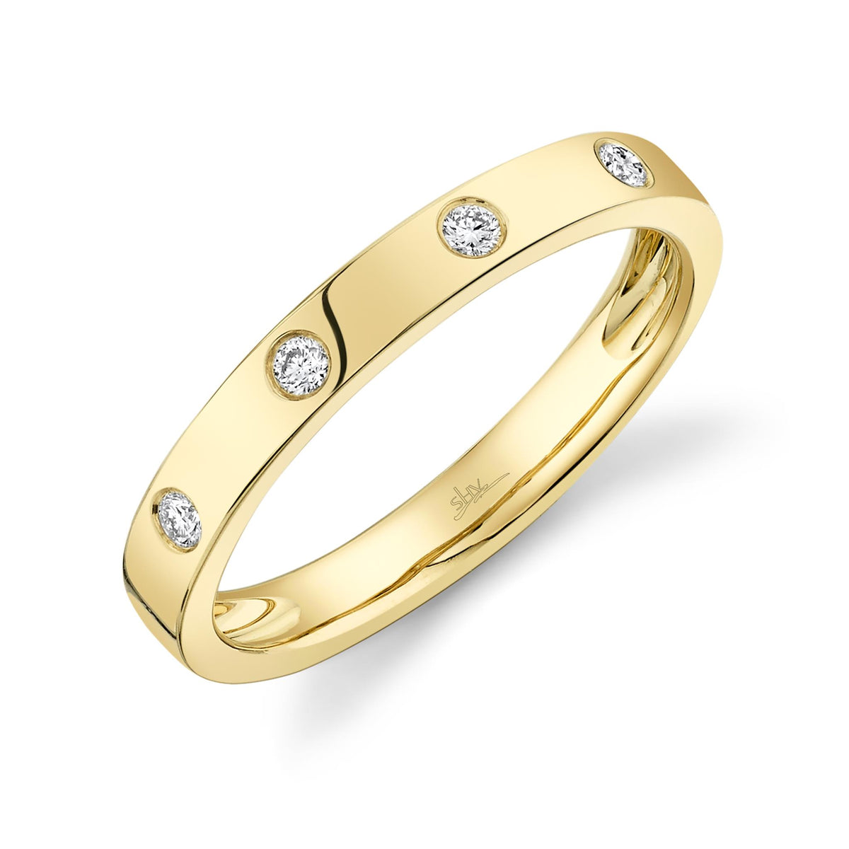 Shy Creation 14Kt Yellow Gold Stackable Ring With 0.07cttw Natural Diamonds