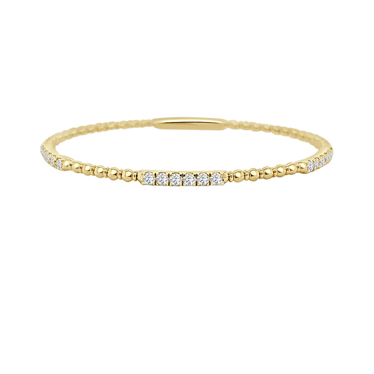 14Kt Yellow Gold Beaded Flexible Bangle with 3 Stations of 6 Natural Diamonds Totaling .72 Carats