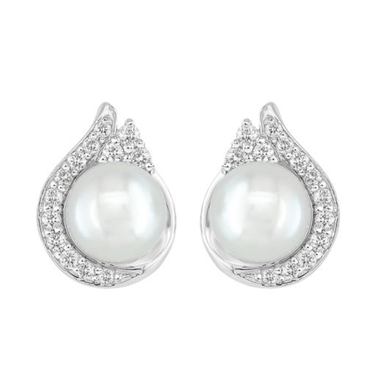 14Kt White Gold Earrings With 6mm Akoya Cultured Pearl