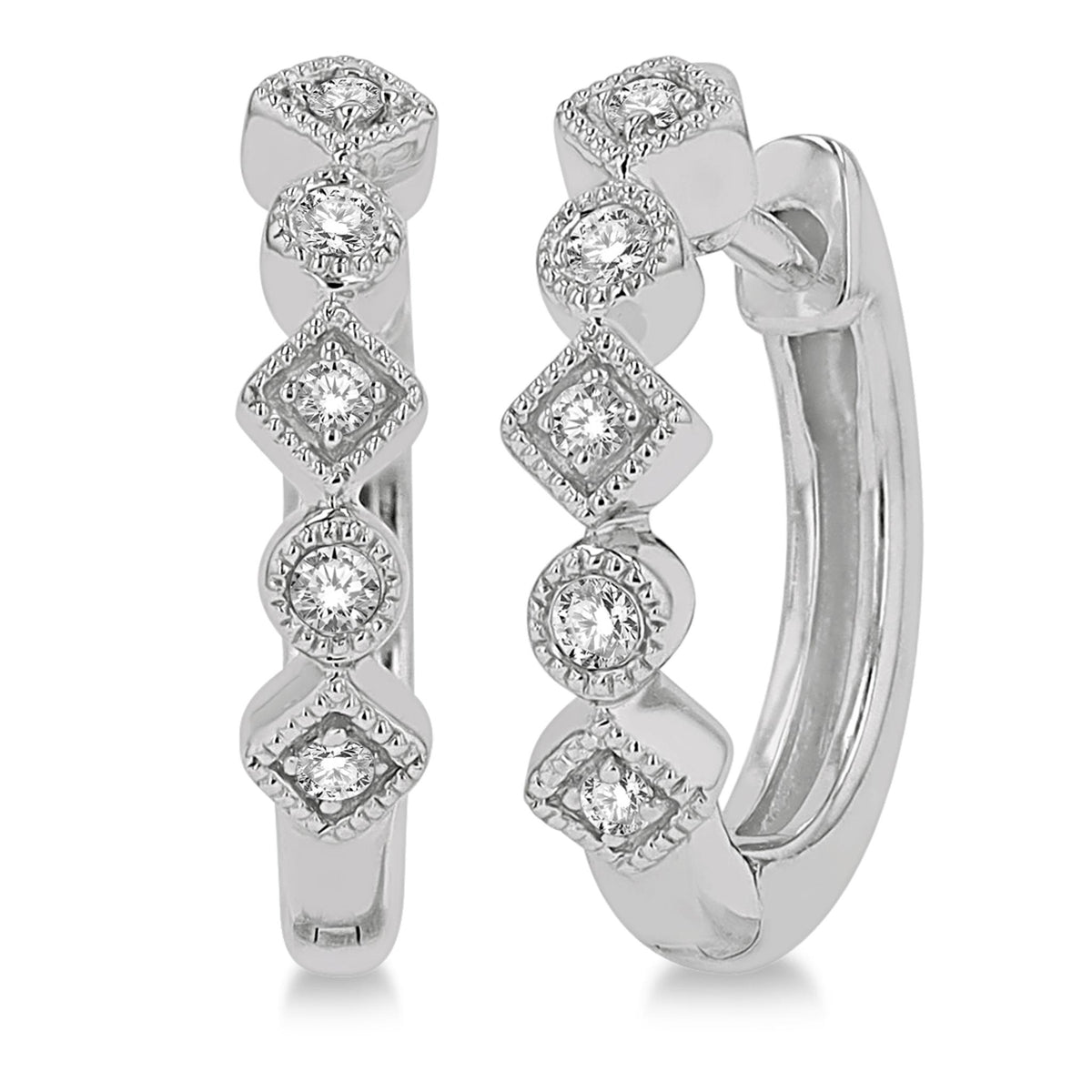 Lasker Petites-10Kt White Gold Round Hoop Earrings with 0.10cttw Natural Diamonds