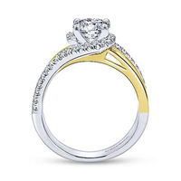 14Kt Yellow  White Gold Free-Form Engagement Ring Mounting With 0.29cttw Natural Diamonds