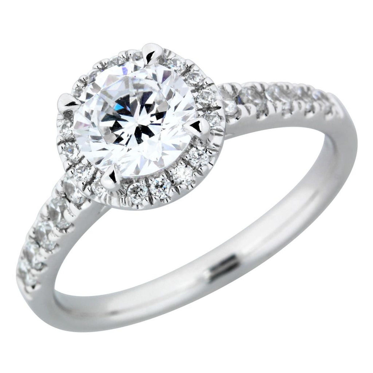 18Kt White Gold Halo Engagement Ring Mounting With 0.32cttw Natural Diamonds