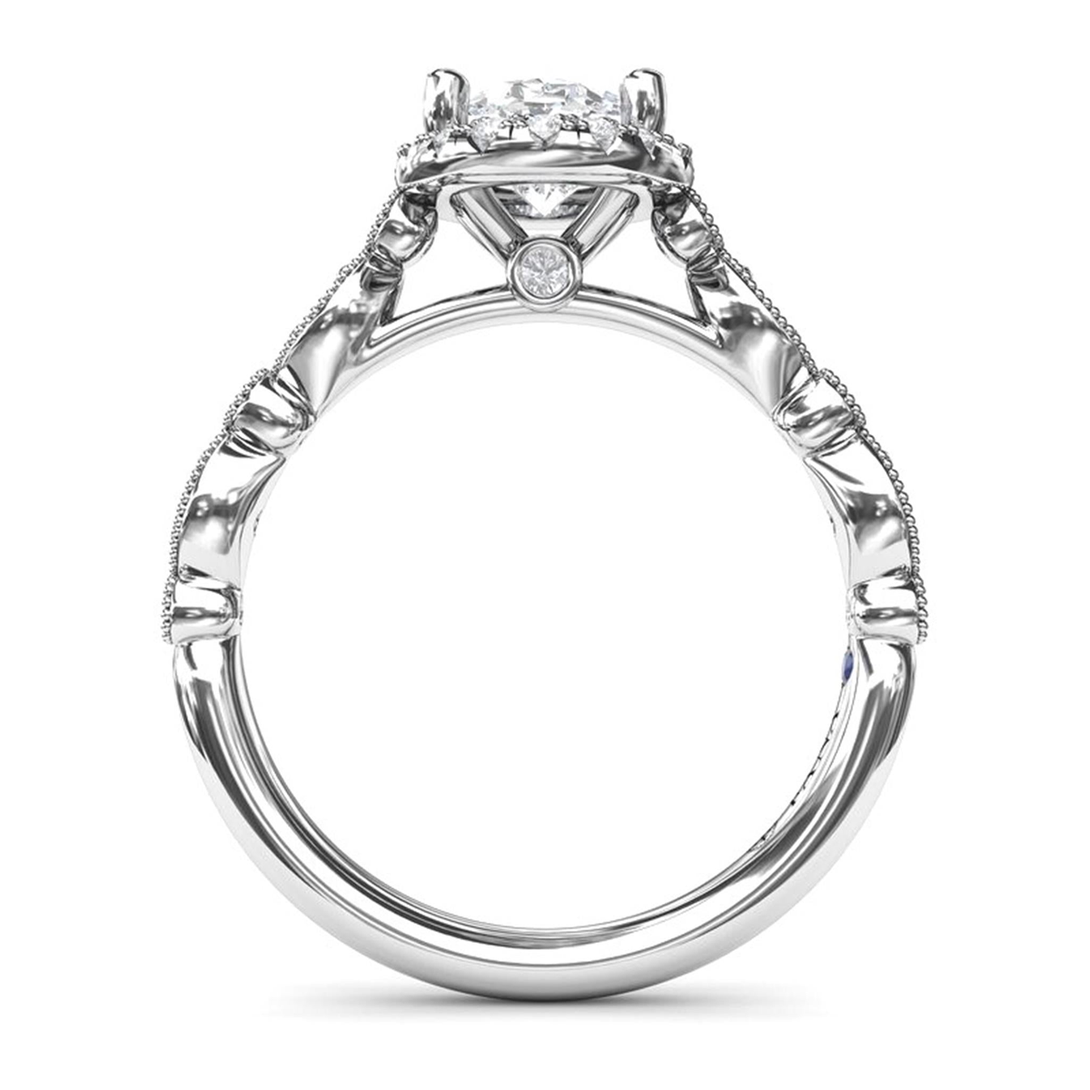 FANA 14Kt White Gold Halo Engagement Ring Mounting - Oval Round Center Stone Sold Separately