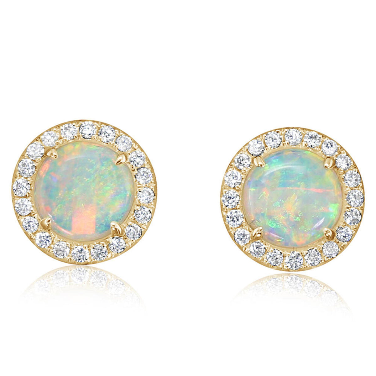 14Kt Yellow Gold Halo Earrings Gemstone Earrings With 1.08ct Australian Opals