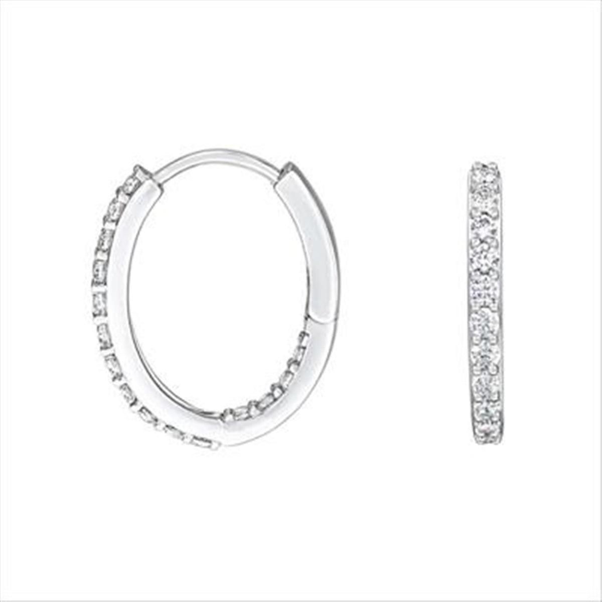 18Kt White Gold Lasker LUX Oval Hoop Earrings With .52cttw Natural Diamonds