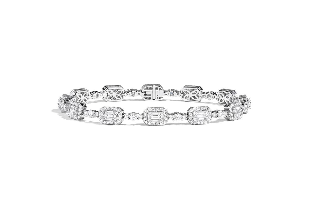 Lasker Couture 18Kt White Gold Tennis Bracelet with 2.58cttw Natural Fushion Set Baguettes and Round Diamonds