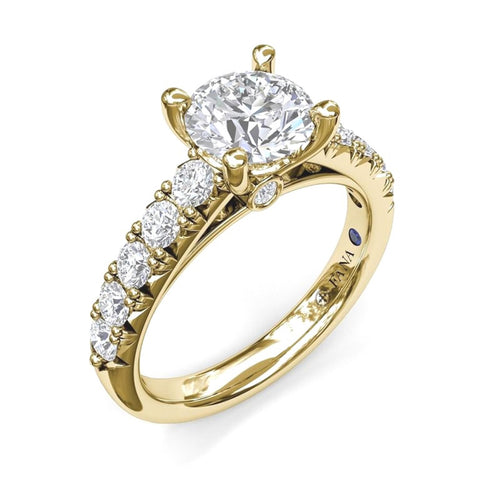 14Kt Yellow Gold Classic Prong Engagement Ring Mounting With 0.63cttw Natural Diamonds