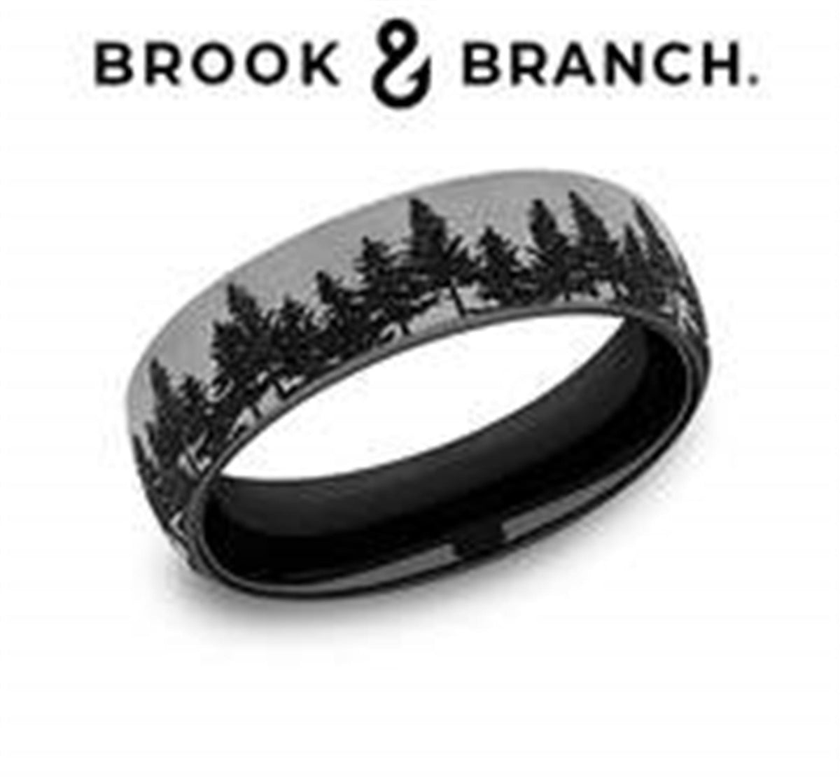 Brook & Branch 6.5mm Titanium Domed Evergreen Treeline Band