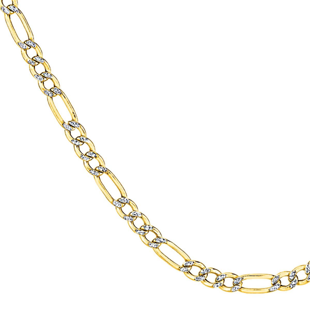 10Kt Yellow Gold Semi-Solid Figaro Bracelet With Pave' Finish