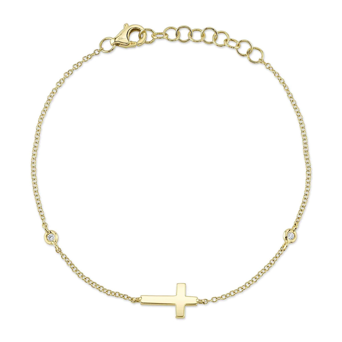 Shy Creation14Kt Yellow Gold Adjustable Bracelet with Polished Cross