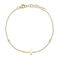 Shy Creation14Kt Yellow Gold Adjustable Bracelet with Polished Cross