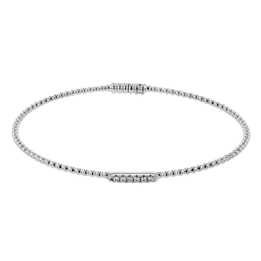 Simon G. 14Kt White Gold 0.04cttw Diamond Bar Flexible Beaded Bangle Bracelet