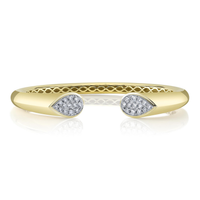 Shy Creation 14Kt Yellow and White Gold Open Bangle with Natural Diamonds