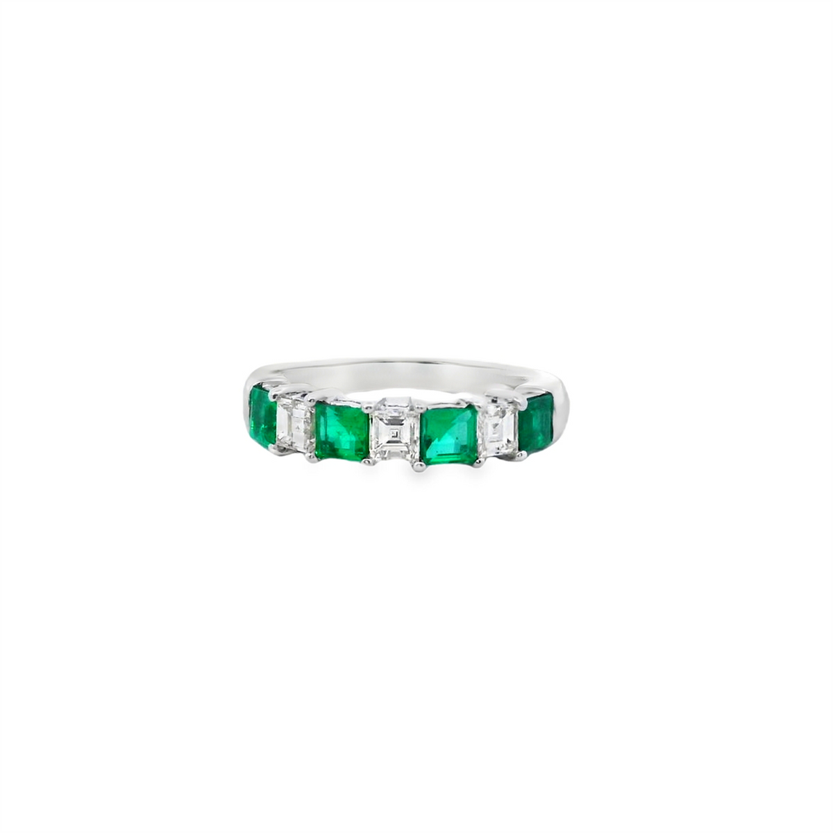 18Kt White Gold 7-Stone Band with 4.90cttw Natural Emeralds and 3.66cttw Natural Diamonds, Alternating (Color G-H, Clarity SI1)