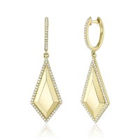 Shy Creation -14Kt Yellow Gold Geo Cut Dangle Earrings with Natural Diamonds