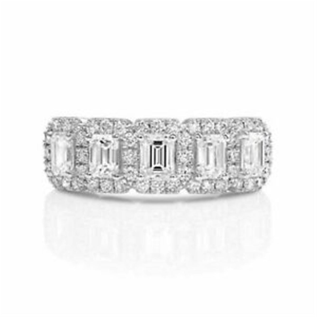 14Kt White Gold Emerald-Cut Halo Ring With .94cttw Natural Diamonds