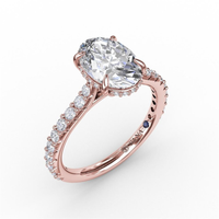 FANA 14Kt Rose Gold Classic Prong Engagement Ring Mounting - Oval Center Stone Sold Separately