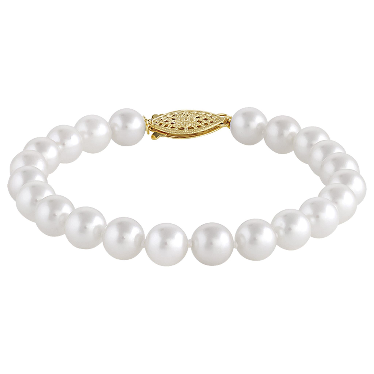 7.25" 7.5 X 8 Mm Akoya Cultured Pearl Strand Bracelet with a 14Kt Yellow Gold Pearl Clasp