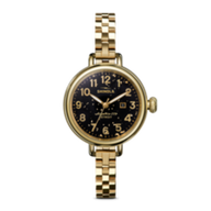 Shinola 34mm Ladies Birdy Gift Set. Black Dial with Gold Flakes,  Stainless Steel Bracelet and Case in Warm Gold, Leather Strap Option Included
