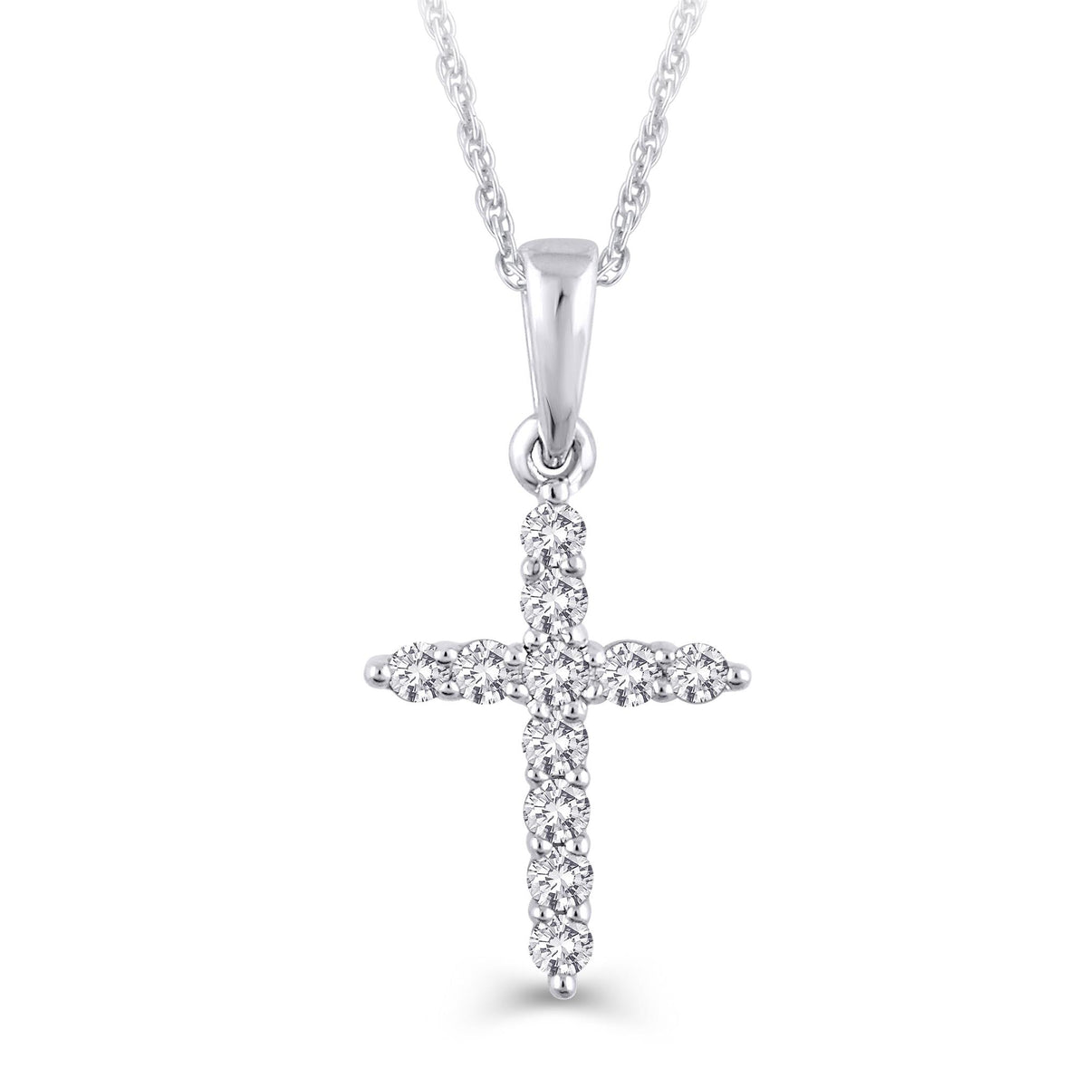 14Kt White Gold Cross Pendant  With .10cttw Natural Diamonds