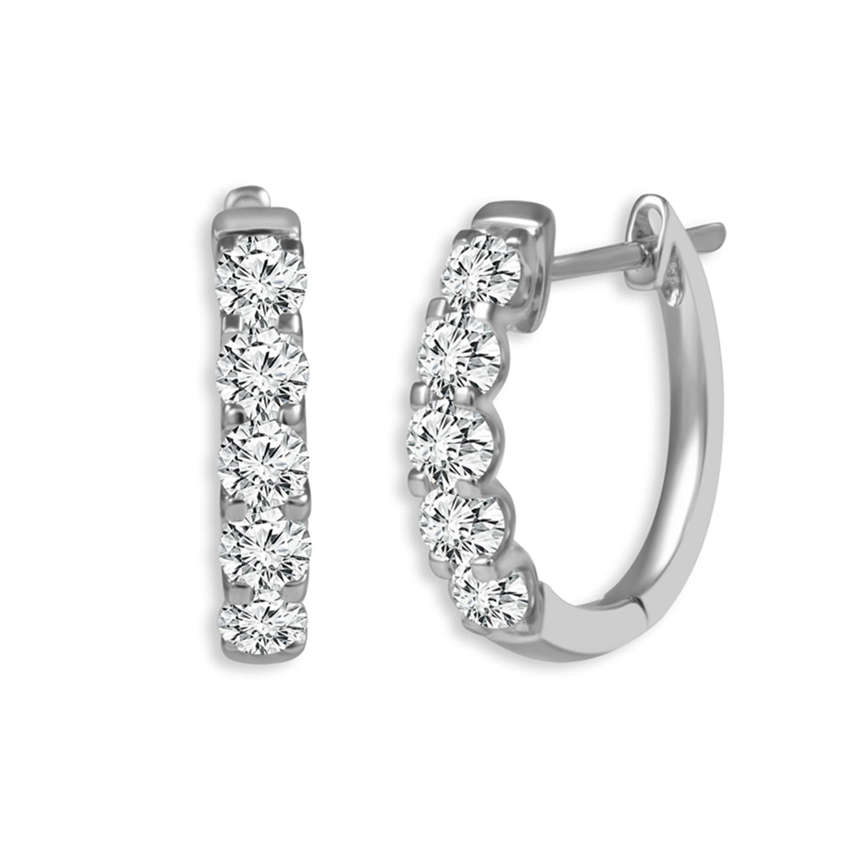 14Kt White Gold Oval Hoop Earrings with 1.64cttw Natural Diamonds