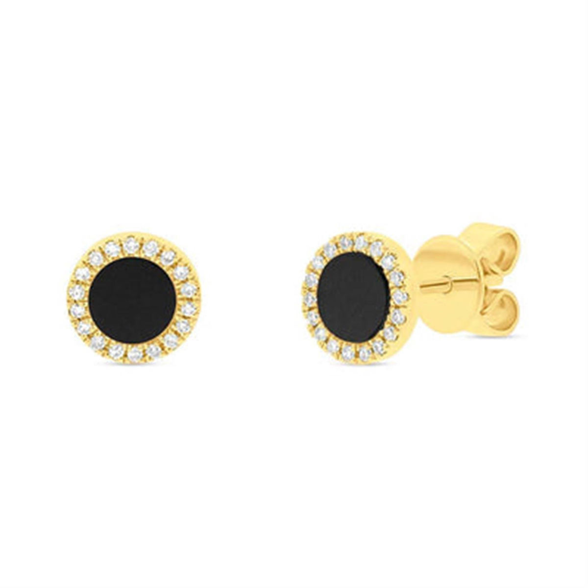 Shy Creation Gold Black Onyx Diamond Halo Stud Earrings