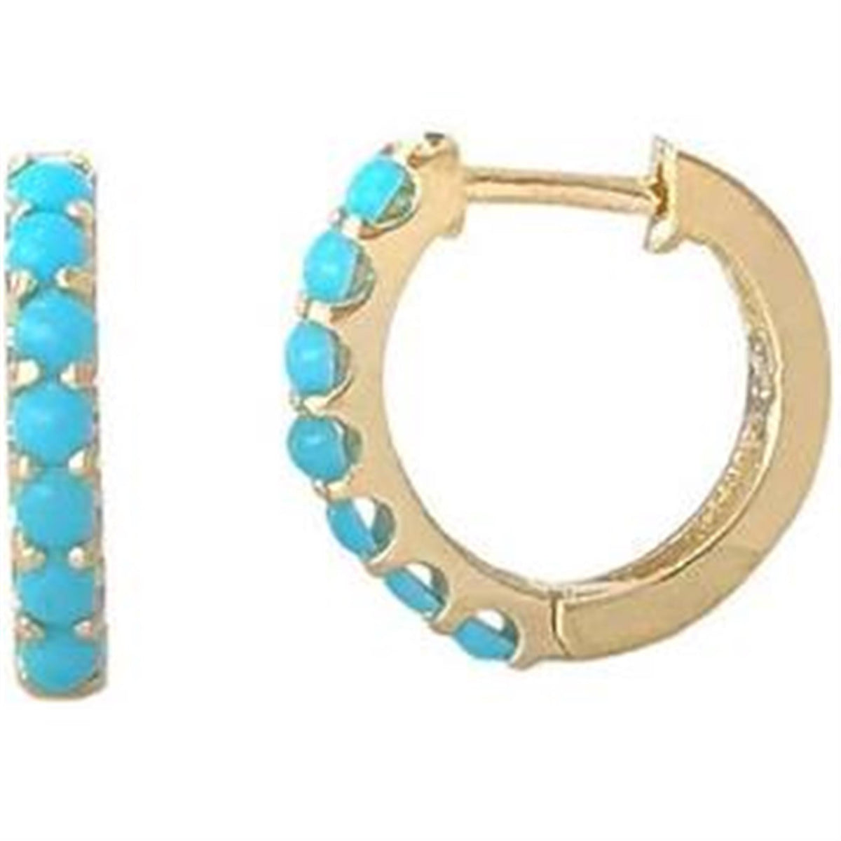 14Kt Yellow Gold Round Hoop Earrings Gemstone Earrings With 0.43ct Turquoises