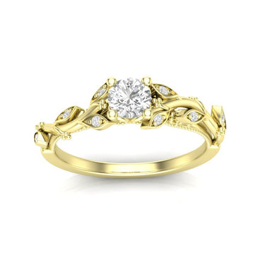 14Kt Yellow Gold Amelia 0.71ct Round Center Diamond & 0.12cttw Accent Diamond Engagement Ring